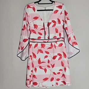 Anna Cate Floral Striped Shift Dress Romantic Chic Knee Length Open Sleeve S